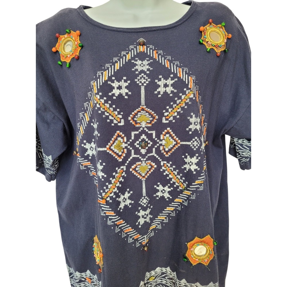 Vintage Victoria Jones Womens Size Large Blue Native American Aztec Beaded Top